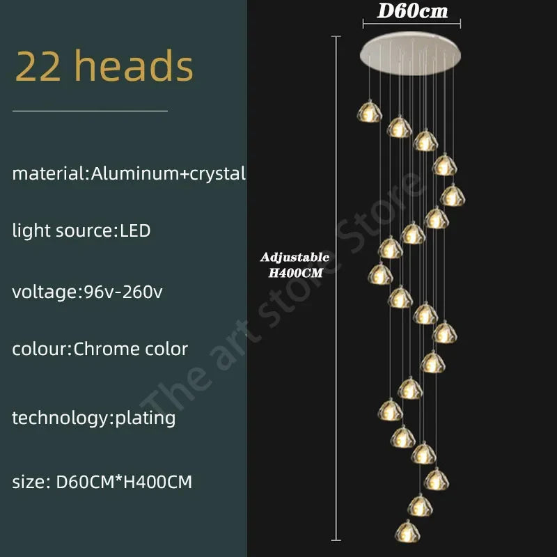 Afralia™ Crystal LED Ceiling Chandelier: Modern Spiral Kitchen Staircase Home Decoration Light