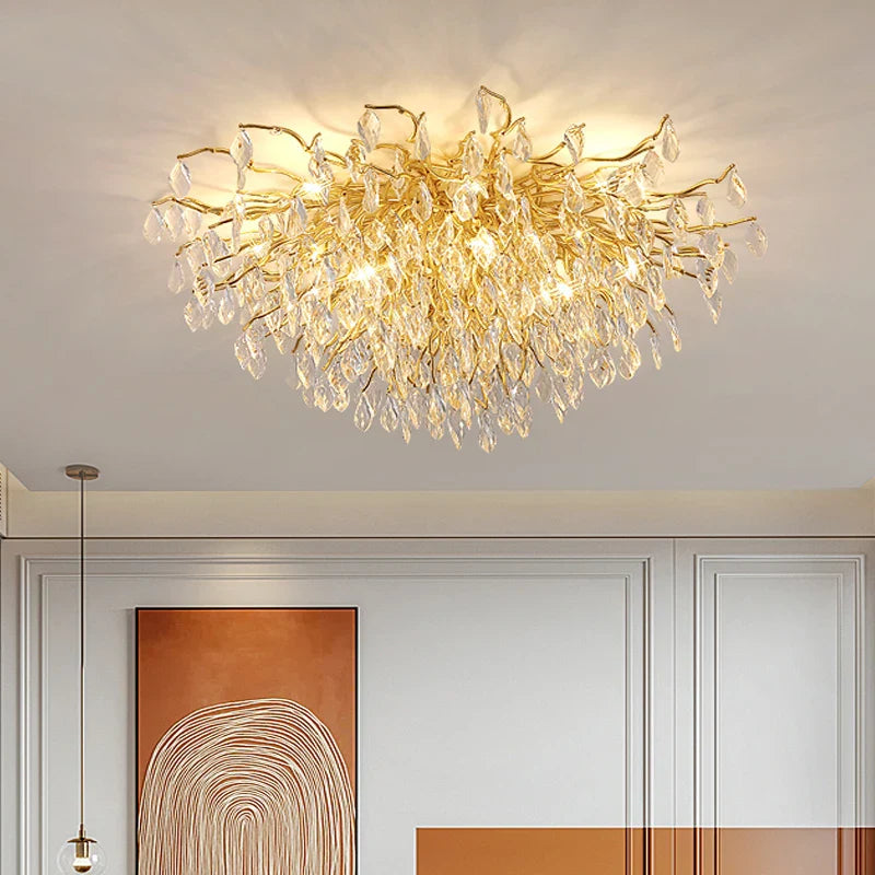 Afralia™ Modern Luxury Crystal LED Chandelier for Living Room - Golden Glossy Glass