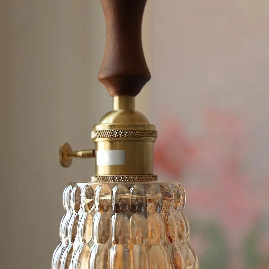 Afralia™ Flower Glass LED Pendant Lamp Walnut Wood Knob Switch Copper Socket
