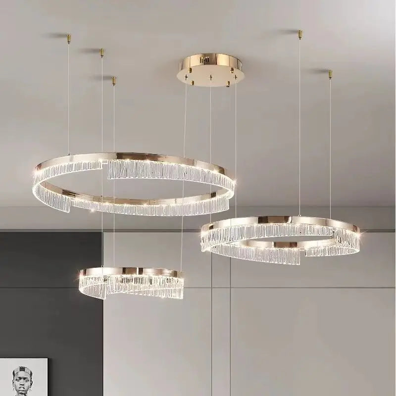 Afralia™ Pale Gold Ring LED Chandelier, Italian Art Deco Design for Living Room, Bedroom, Dining Room