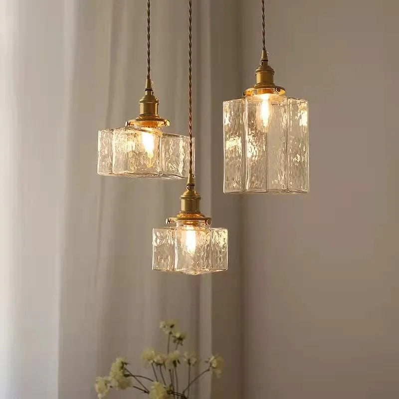 Afralia™ Vintage Brass Glass Pendant Lamp Rustic LED Chandelier for Home Decoration