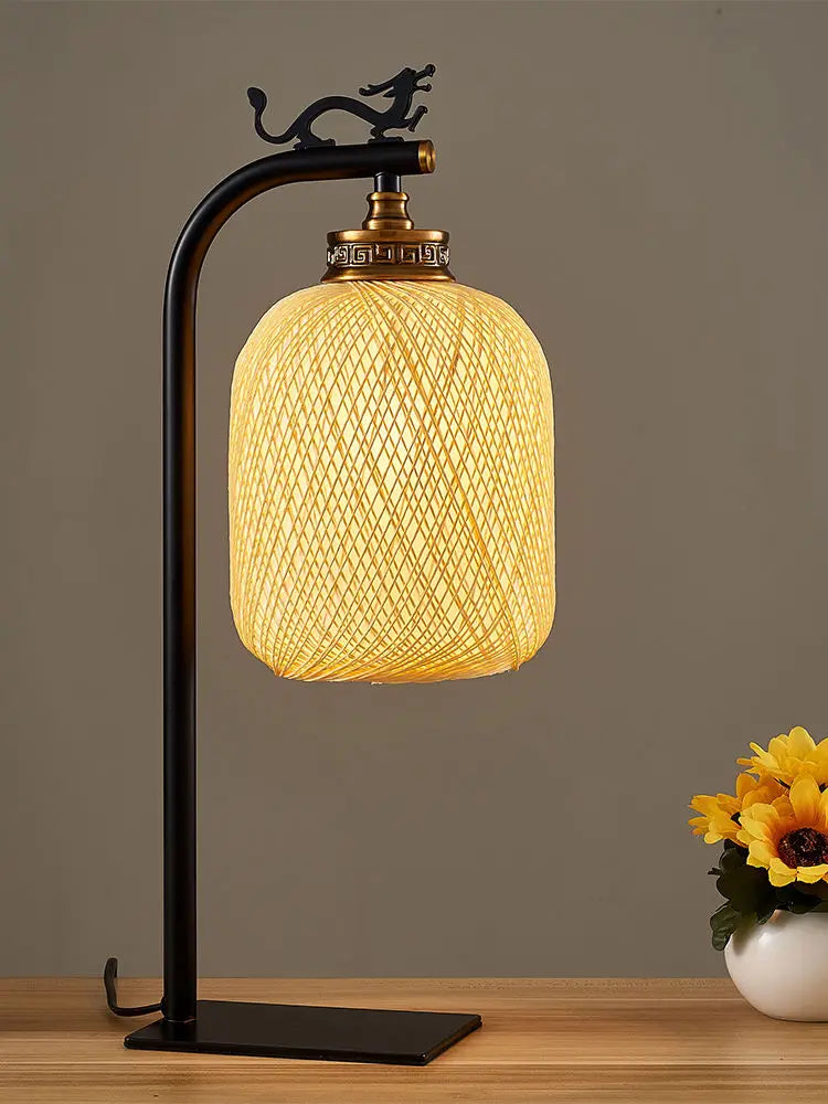Afralia™ Retro Rattan Desk Lamp for Bedroom, Living Room, and Study Decor