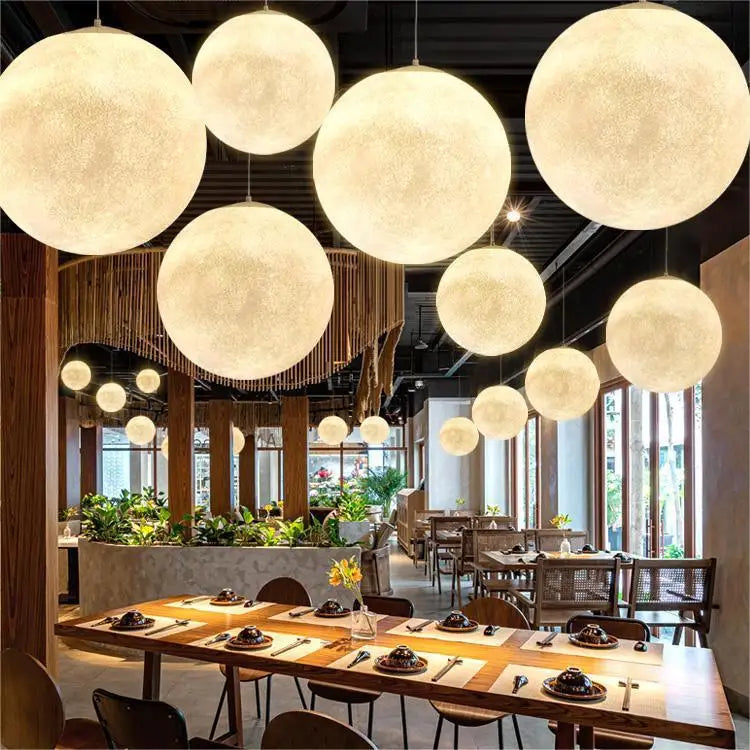 Afralia™ Nordic Moon Round LED Chandelier: Modern Living Room Dining Pendant Light for Bedroom Atmosphere