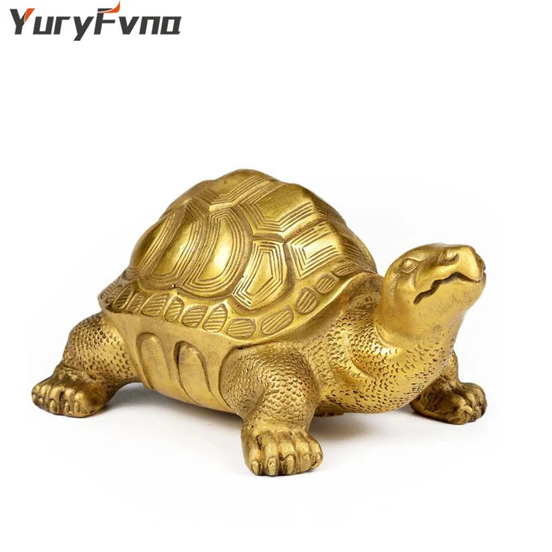 Afralia™ Brass Turtle Feng Shui Statue for Wealth Luck - Home & Office Decor