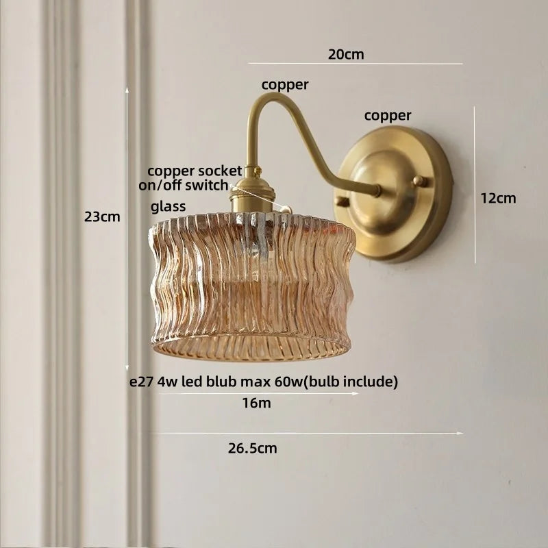 Afralia™ Green Glass LED Wall Light with Copper Knob Switch for Modern Home Décor