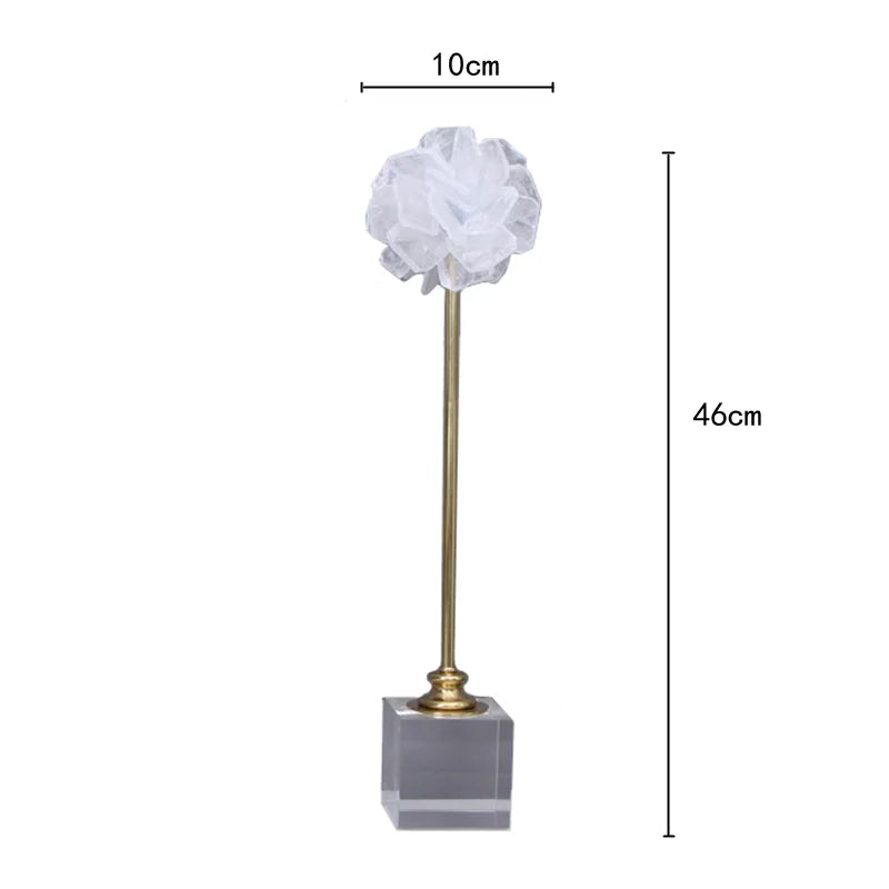 Afralia™ Crystal Flower Glass Craft Hyalinite Sculpture Metal Decor Figurine