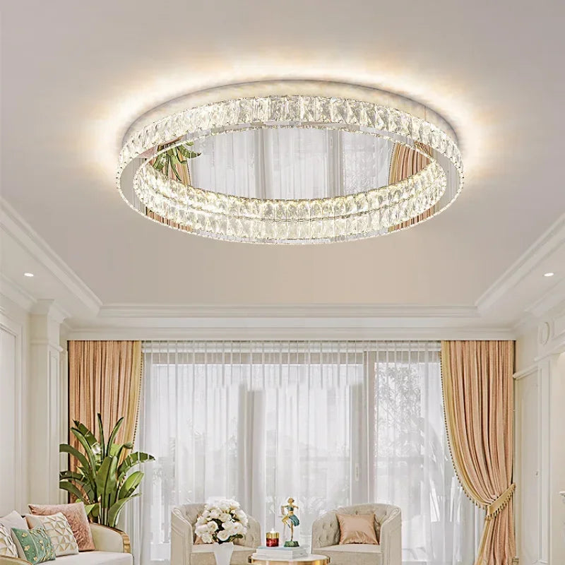 Afralia™ Crystal LED Ceiling Light Chrome Steel Chandelier - Dimmable Round Lamp