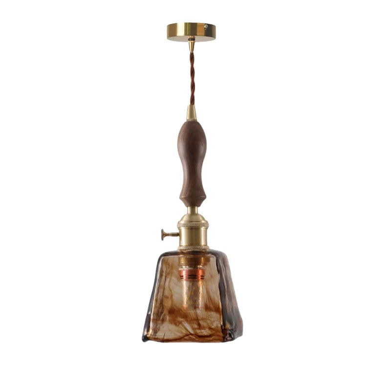 Afralia™ Amber Glass LED Hanging Lamp Japanese Vintage Pendant Lights for Bar Loft