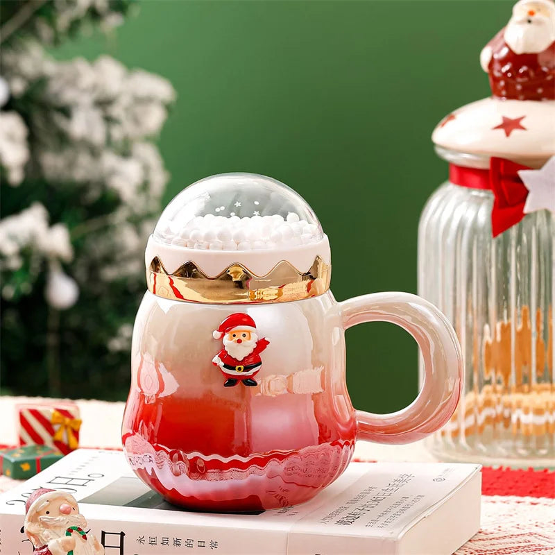 Afralia™ Christmas Santa Ceramic Mug with Lid - Festive Holiday Gift for Home & Office