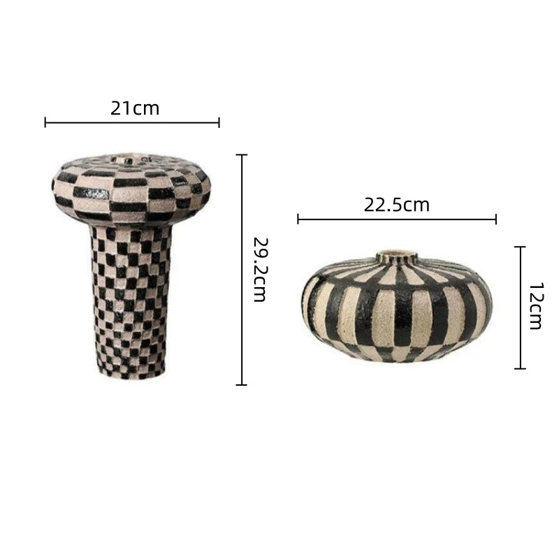 Afralia™ Geometric Check Ceramic Vase for Home Decor and Floral Arrangements