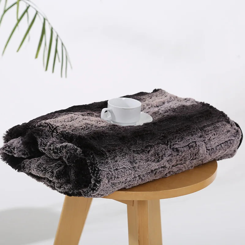 Afralia™ Striped Faux Rabbit Fur Blanket for Home & Travel Warmth