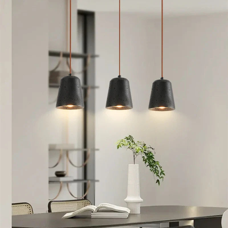 Afralia™ Black Travertine LED Pendant Lamp for Dining Living Room Bedroom and Cafe