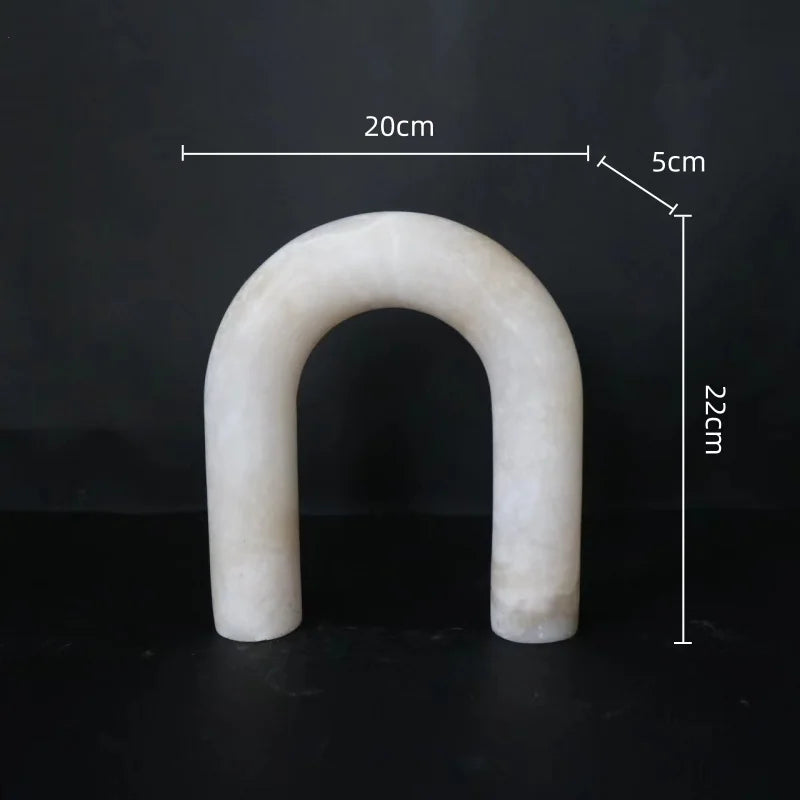 Afralia™ Marble Geometric Arch Sculpture: Elegant Yellow Cave Stone Ornament for Living Room.