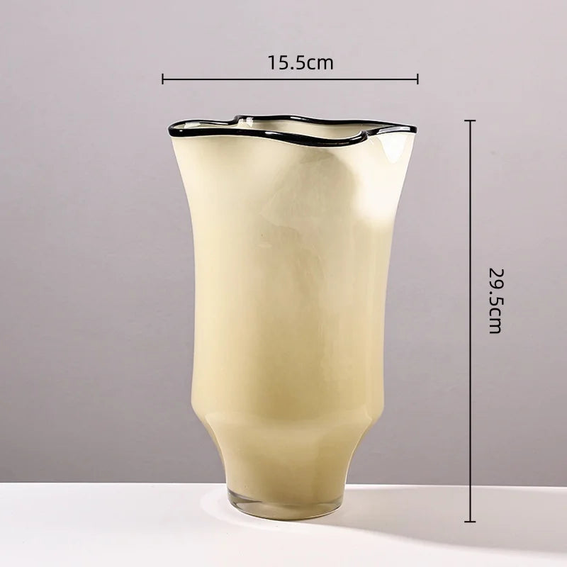 Afralia™ Pleated Glass Vase: Black-edged Terrarium & Flower Arrangement Home Decor Jar