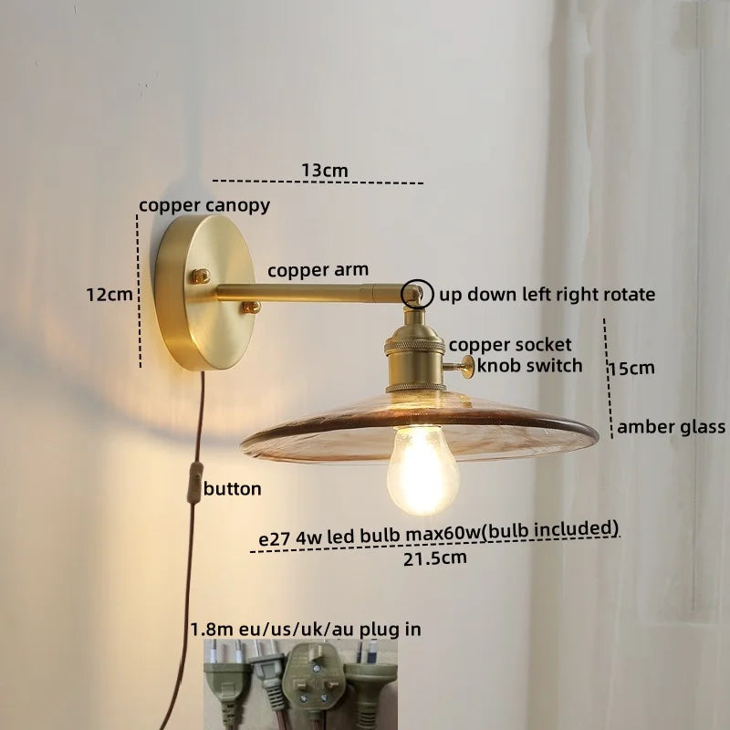 Afralia™ Nordic Glass Copper Wall Lights for Bedroom Living Room Home Decor