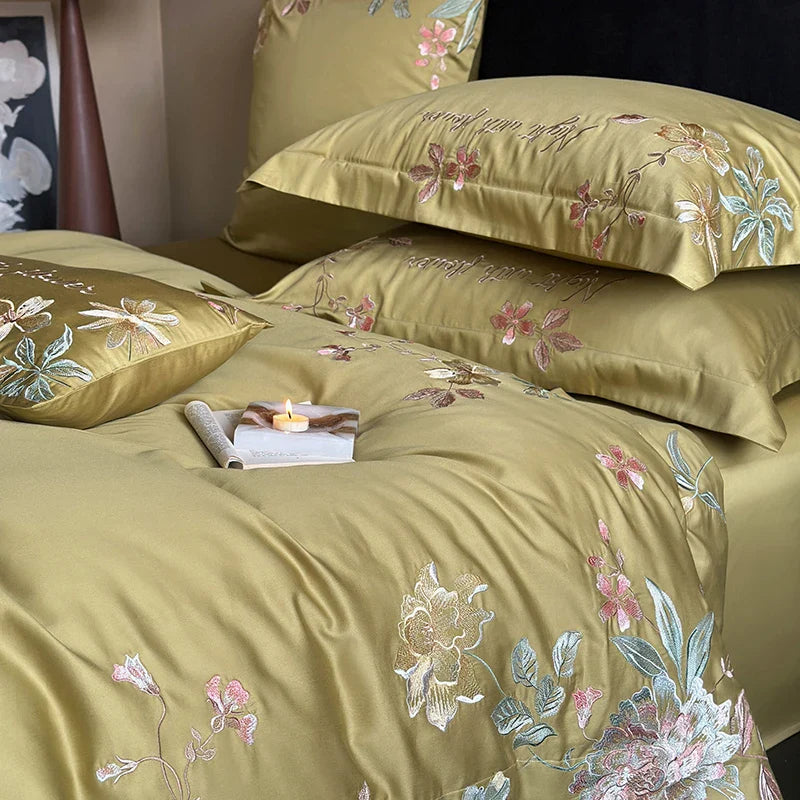 Afralia™ Cotton Flowers Embroidery Bedding Set: Full Queen King Sizes
