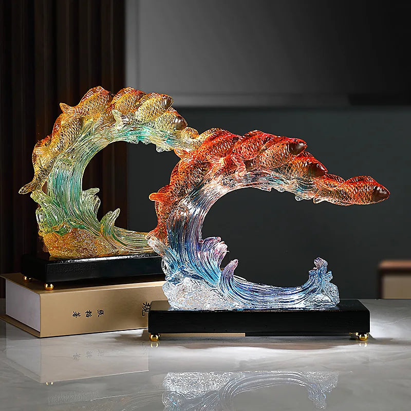 Afralia™ Gradient Goldfish Resin Sculpture - Home Decoration