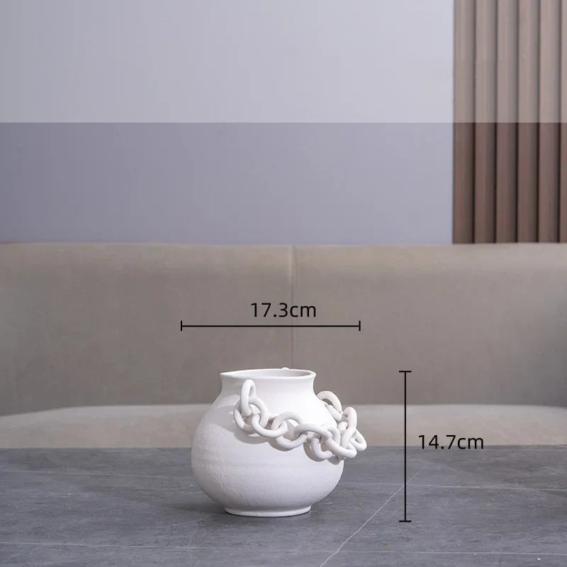Afralia™ Geometric Chain Porcelain Vase - Stylish Room Decor & Flower Vase