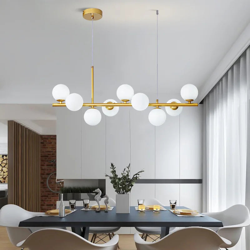 Afralia™ Glass Nordic Chandelier LED Ceiling Light for Modern Living Room and Dining Table