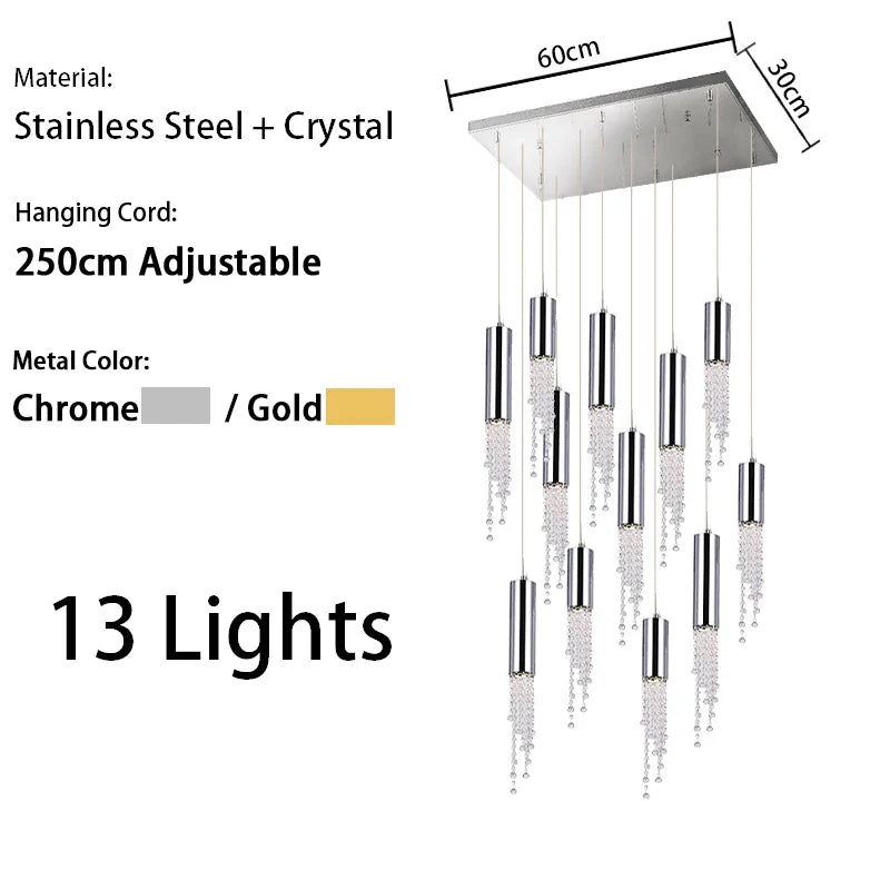 Afralia™ Crystal Pendant Light - Nordic Gold Chrome Metal, High-end Villa Decor