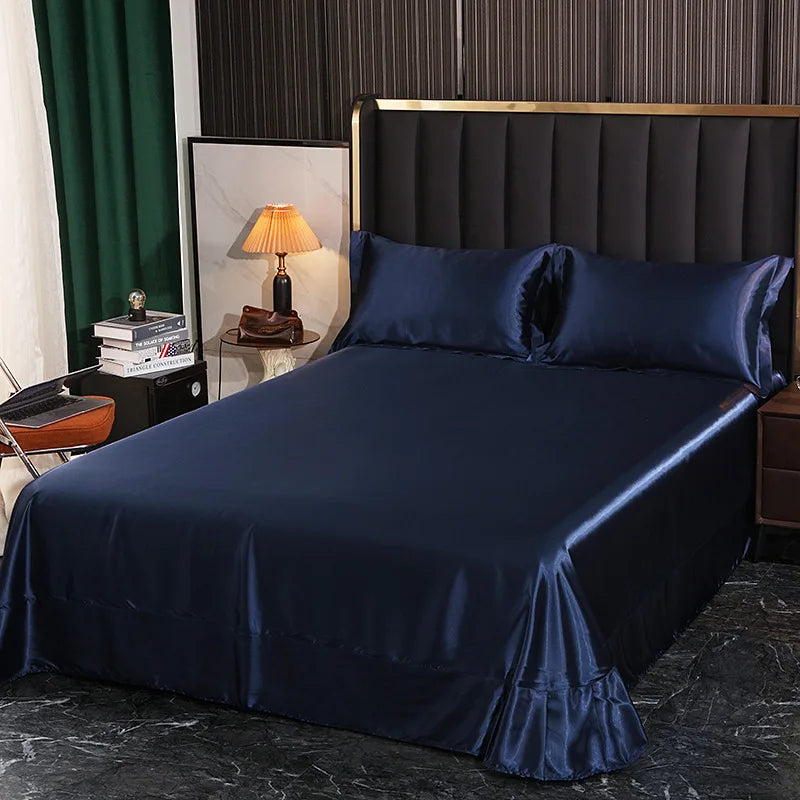 Afralia™ Silk King Bed Sheet Set with Pillowcase - Luxuriously Soft Solid Color Flat Sheet
