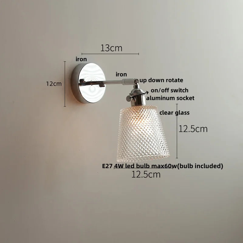 Afralia™ Crystal Iron LED Wall Light Modern Bedside Lamp Clear Glass Wandlamp