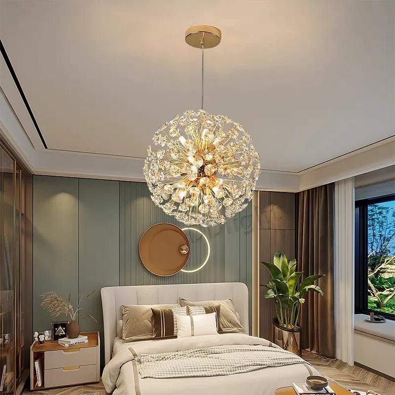 Afralia™ Gold Crystal Chandelier: Luxury LED Hanging Lamp for Living and Dining Room