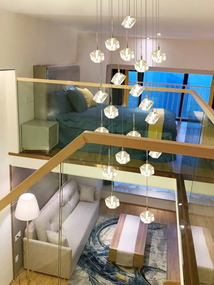 Afralia™ Modern Crystal Staircase Chandelier: Luxury Indoor Hanging Lighting Fixture for Living Room