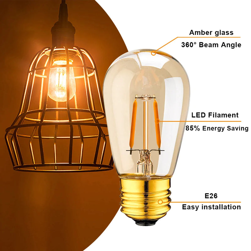 Afralia™ 1W Dimmable E27 LED Edison Bulb ST45 Amber Glass 10-Pack