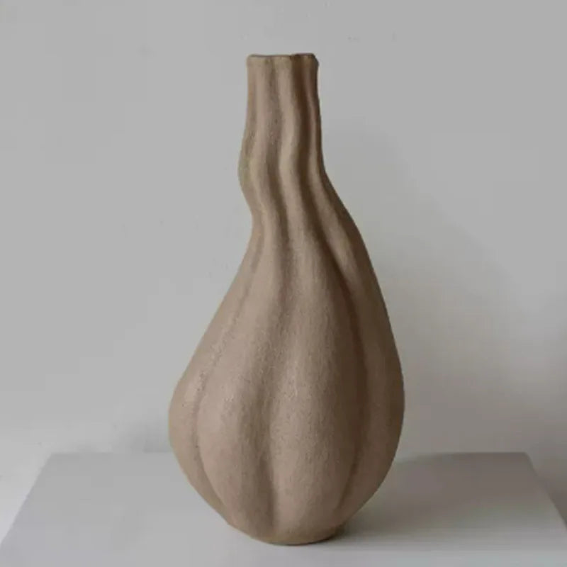 Afralia™ Handcrafted Ceramic Striped Vase for Floral Arrangements