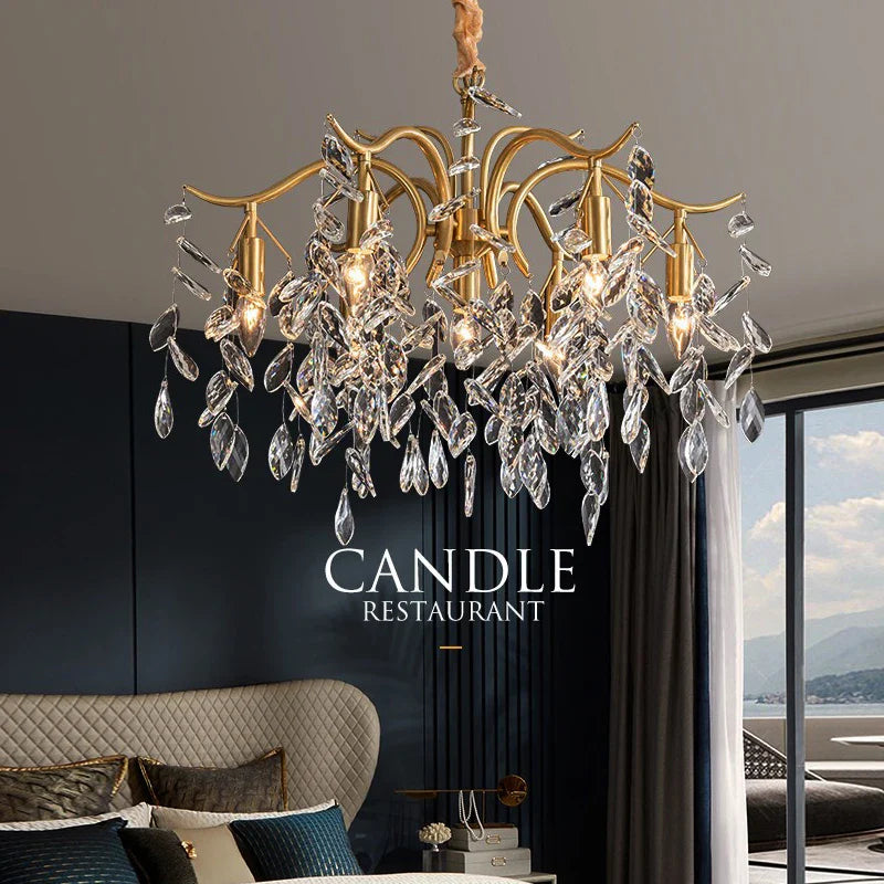 Afralia™ Crystal Bedroom Living Room Ceiling Chandelier Glossy Lamps