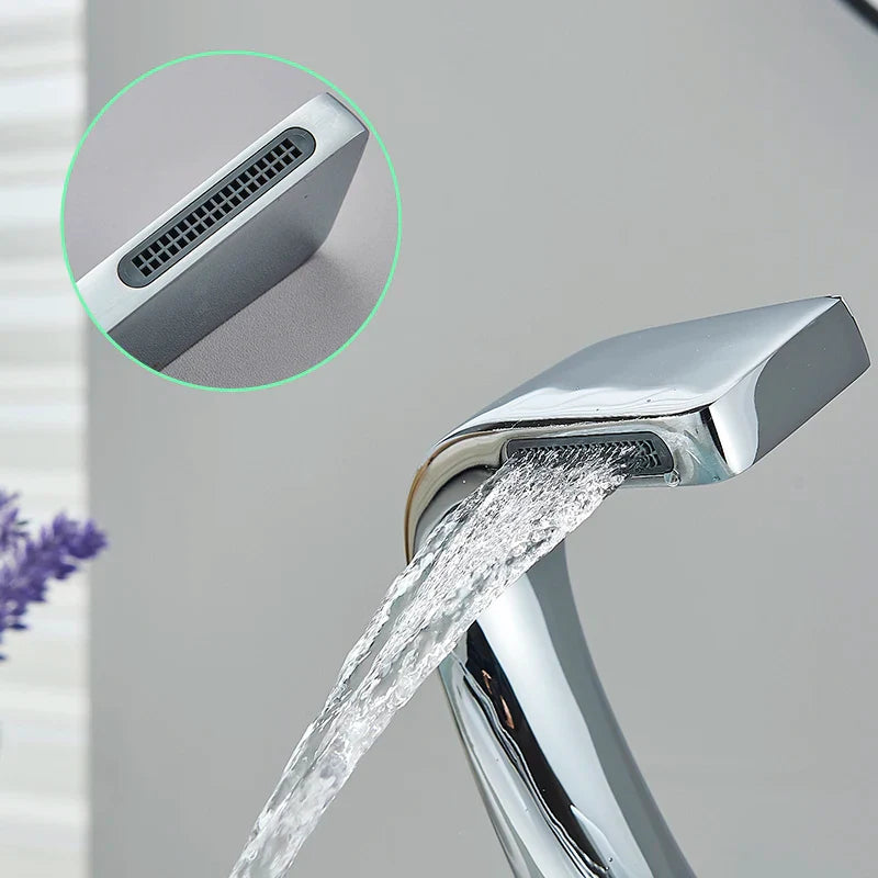 Afralia™ Waterfall Basin Faucet Chrome/Black Mixer, Hot Cold Single Hole Deck Mount