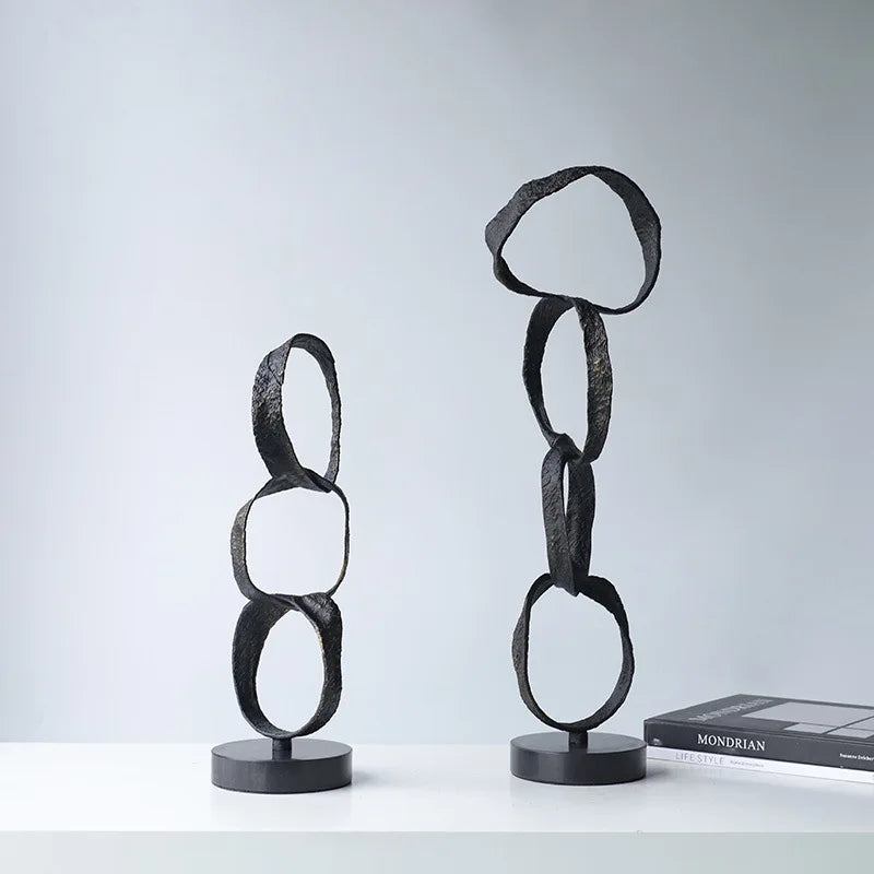 Afralia™ Metal Geometric Circle Ornament Silver Hoop Irregular Sculpture Home Decor