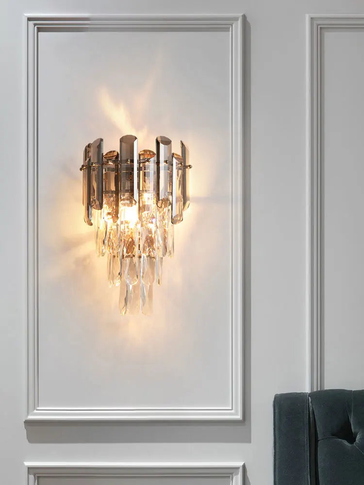 Afralia™ Modern Gold LED Crystal Wall Sconce for Living Room Bedroom Stairs Aisle Lighting