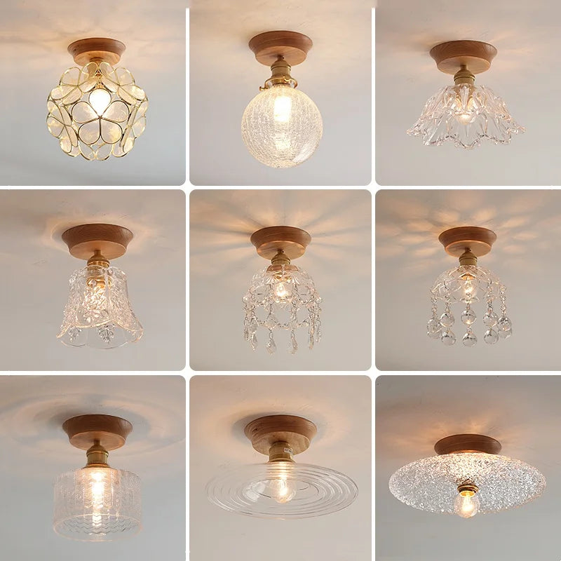 Afralia™ Wood Glass LED Ceiling Lamp Modern Plafondlamp for Home Restaurant Living Room