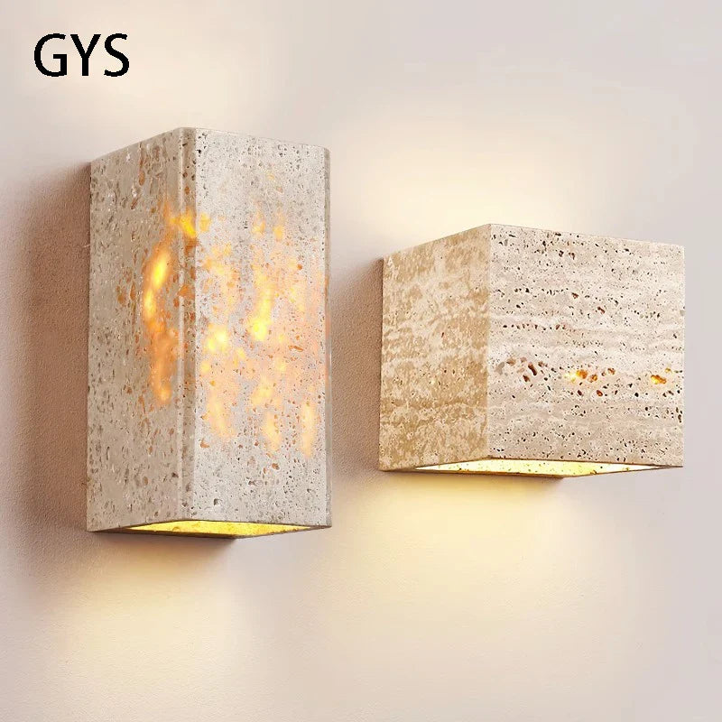 Afralia™ Yellow Travertine Stone Outdoor Wall Lamp - Waterproof LED Garden Light