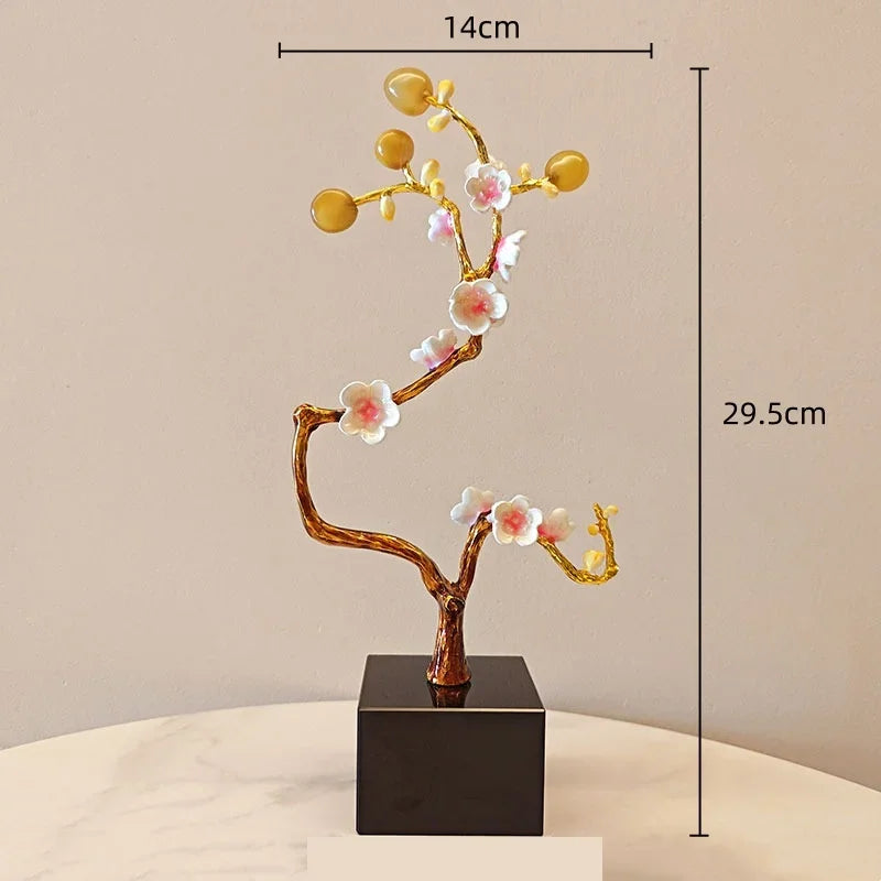 Afralia™ Golden Tree Crystal Ball Statue Metal Decor Figurine