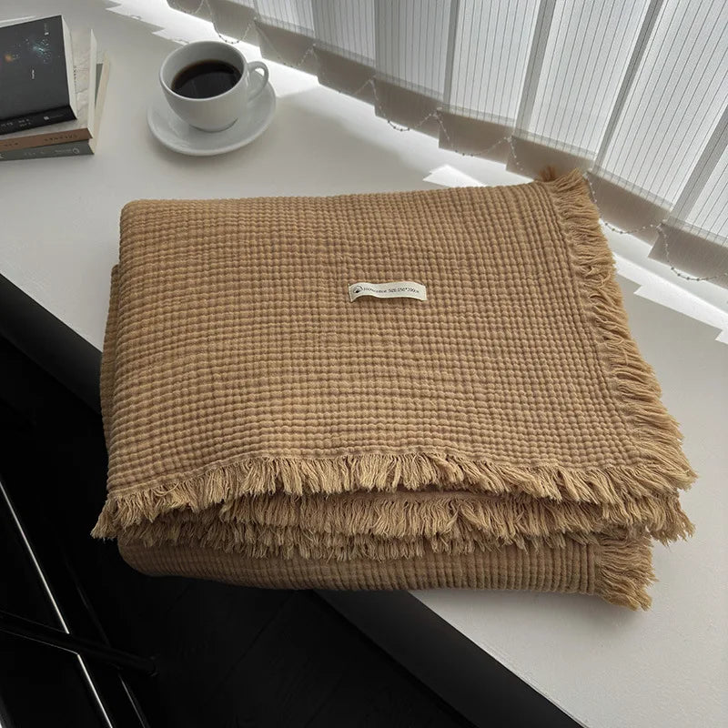 Afralia™ Summer Gauze Tassel Blanket - Soft Cotton, Single/Double Size