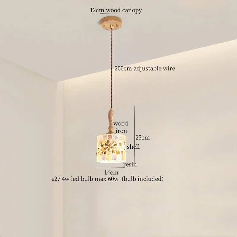 Afralia™ Vintage Resin LED Hang Lamp With Wood Handle - French Style Lighting