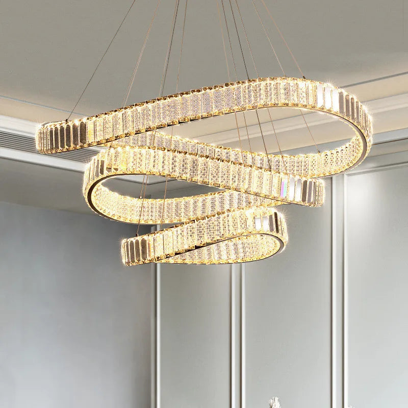 Afralia™ Crystal LED Pendant Chandelier - Modern Irregular Steel Foyer Lighting