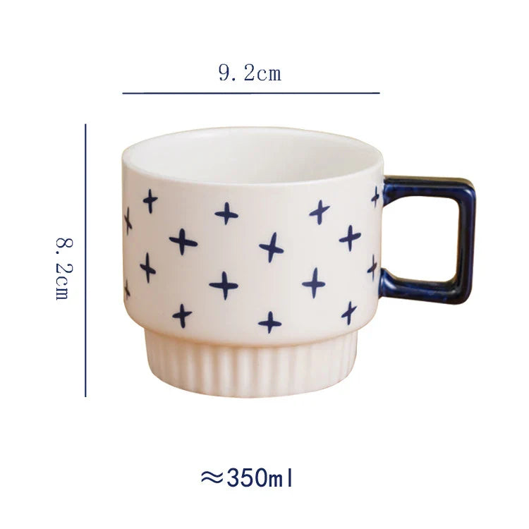 Afralia™ Porcelain Stacking Cup Set - Creative Painted Pattern Tea & Coffee Mug