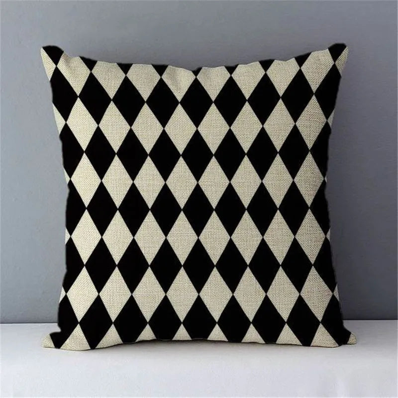 Nordic Geometric Black & White Linen Cushion Cover 45x45cm for Home Decor by Afralia™