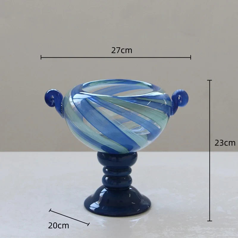 Afralia™ Blue Striped Transparent Glass Vase - Tall Bottle Flower Pot Bouquet Holder