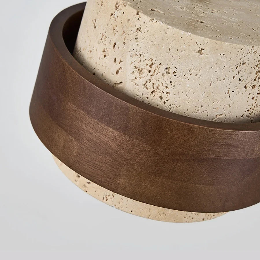 Afralia™ Yellow Travertine LED Ceiling Lamp with Wood Canopy Flush Mount