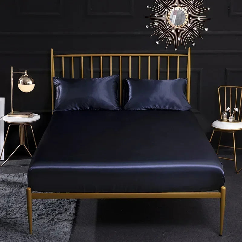Afralia™ Silky Satin Fitted Sheet - Smooth Luxury Bed Linen for Queen King Double Beds