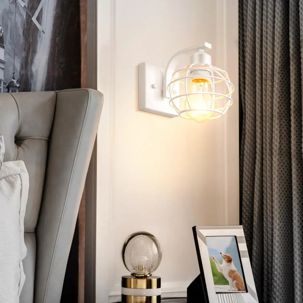 Afralia™ Industrial Vintage LED Wall Light Iron Cage Sconce Indoor Lighting