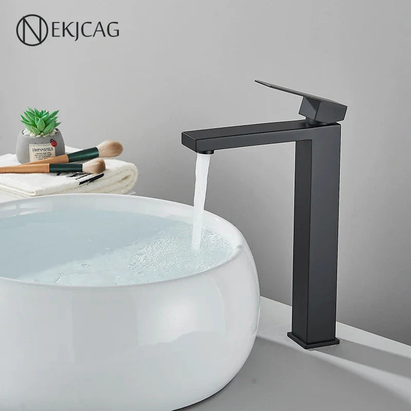 Afralia™ Matte Black Stainless Steel Bathroom Basin Faucet Deck Mounted Mixer Tap