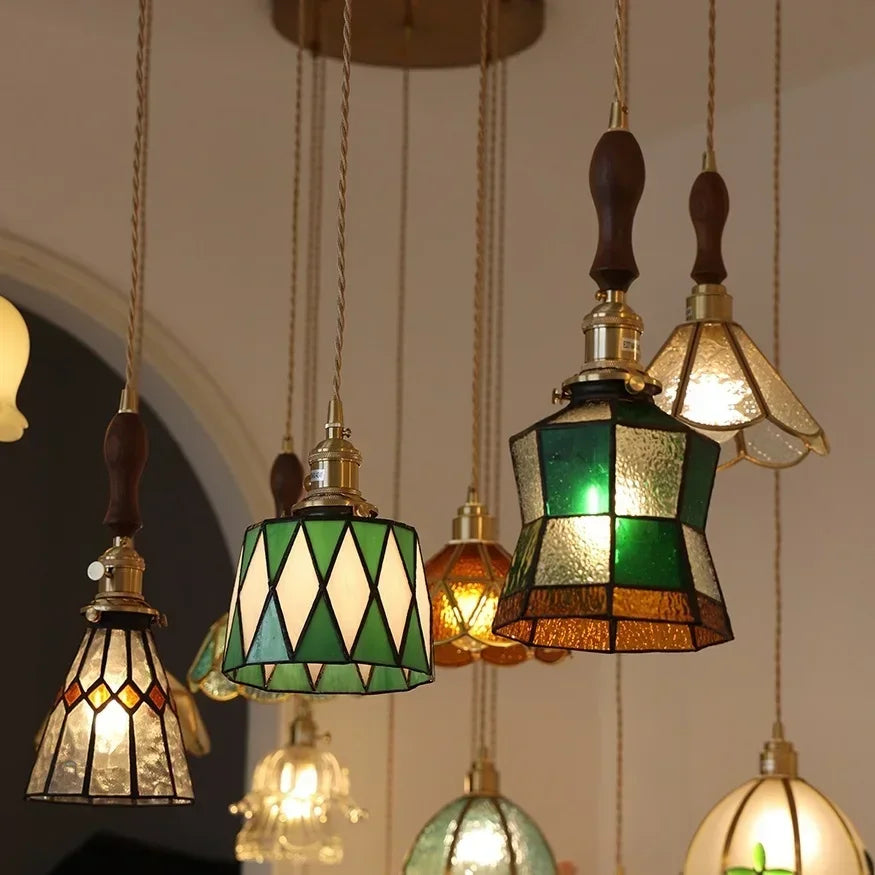 Afralia™ Colorful Glass Copper LED Pendant Light for Kitchen Bedroom Living Room Loft