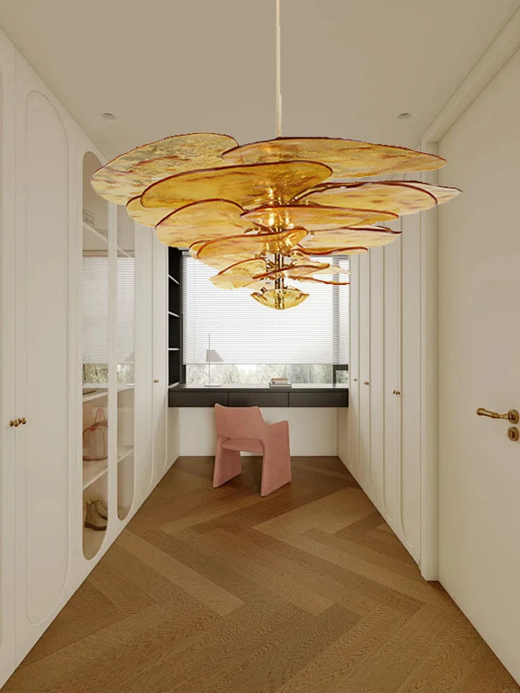Afralia™ Amber Glass Chandeliers: Luxury Vintage Hanging Lamp for Duplex Villa