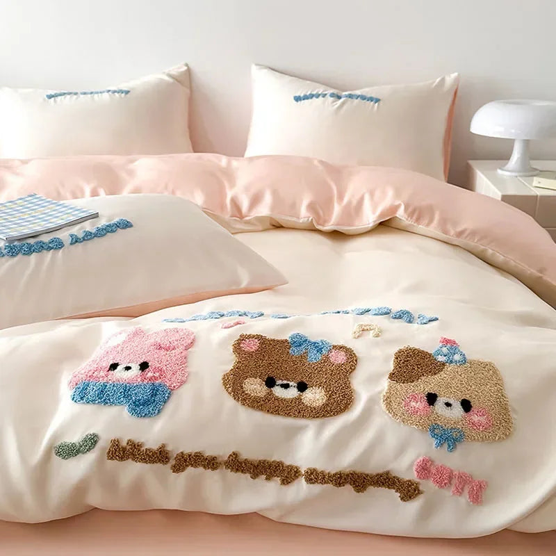 Afralia™ Cartoon Embroidered Cotton Bedding Set with Ice Silk Cooling Technology